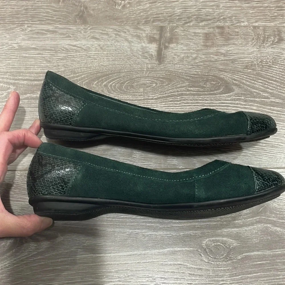 G.H. BASS & CO Cara Green Leather Suede Reptile Ballet Flat 8.5